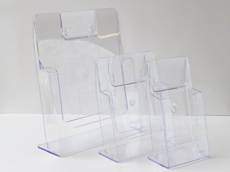 Universal injection moulded leaflet holders: A4, A5 and 1/3 A4